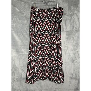 Robert Louis Womens XL Chevron Maxi Skirt Burgundy Black Geometric O-Ring